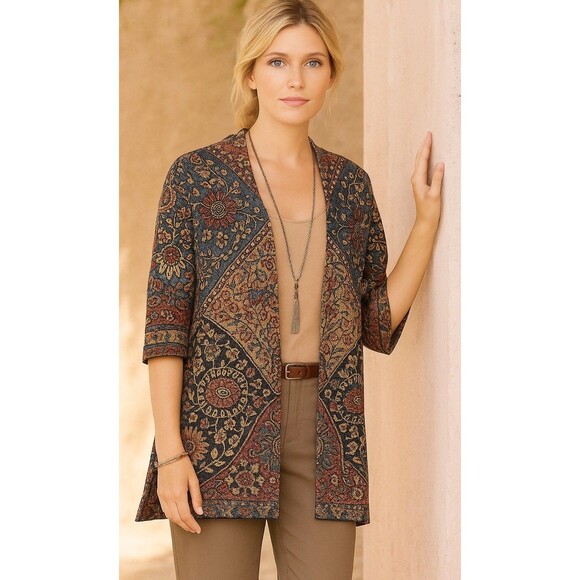 Peruvian Connection Boho Tapestry Kimono Jacket S | 100% Pima Cotton - Picture 15 of 15